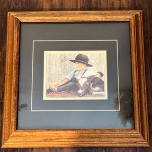 Nancy Noel Amish Boy With Calf 14.75"X14.75" AWESOME condition